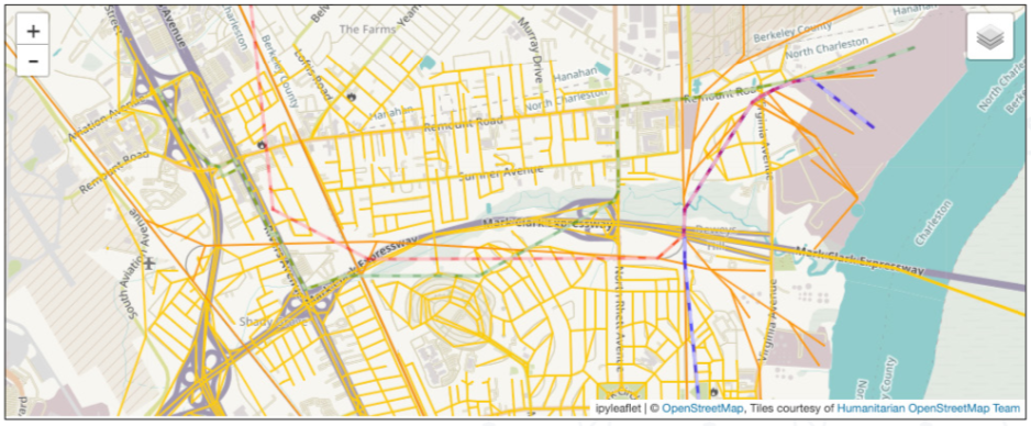 Figure 35 illustrates baseline road and rail routes